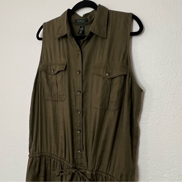 Ralph Lauren Shorts Romper Jumper Linen Blend Olive Army Green Women’s Size‎ 16 - Picture 4 of 11
